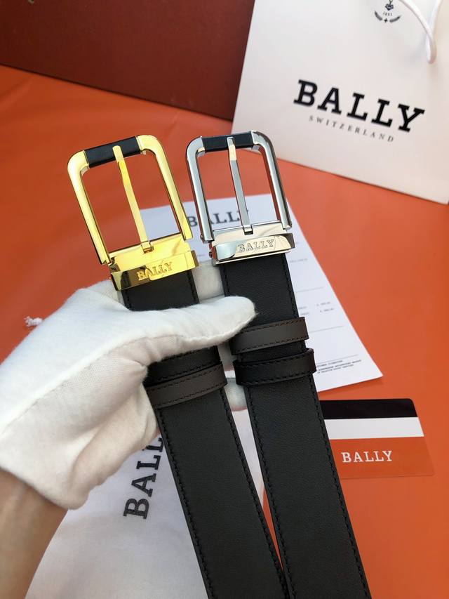 代购级 最新款上市。品牌 Bally 巴利男士腰带 .高端品质带身彩用进口头层牛皮制作．双面色可用 上身效果时尚潮流感十足.实物拍摄 宽度:3.5Cm