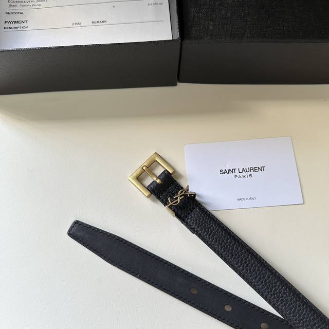 Saint Laurent 圣罗兰女士腰带皮带 荔枝纹 宽度2.0Cm Ysl古金原版开模金扣