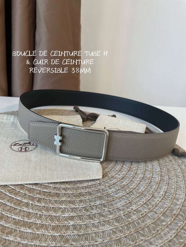 顶级代购级别 爱马仕男士腰带官网同步 Boucle De Ceinture Tube H & Cuir De Ceinture Reversible 38Mm