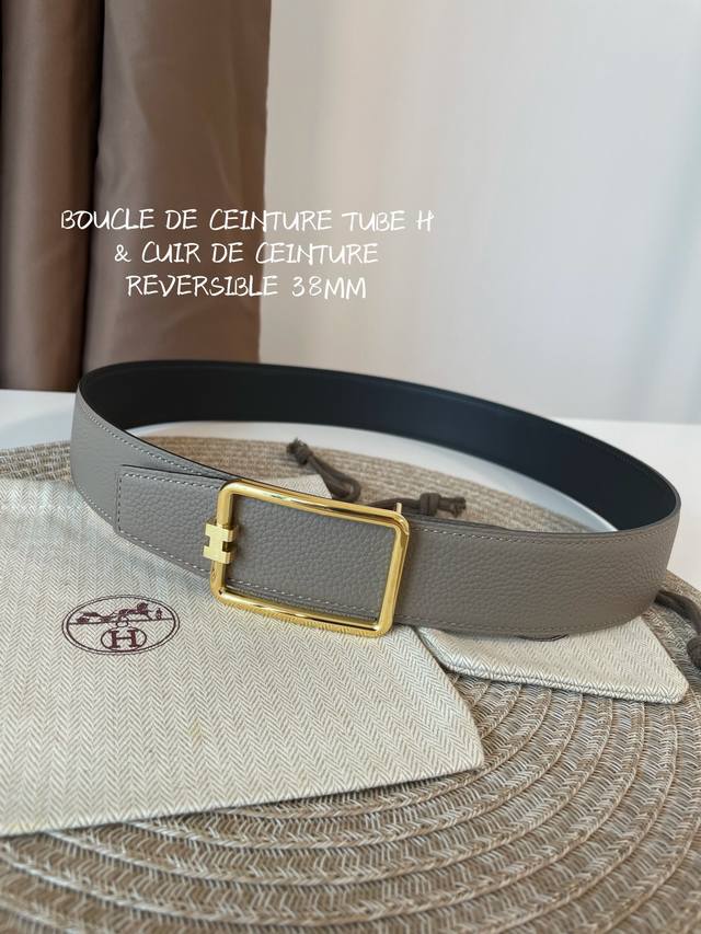 顶级代购级别 爱马仕男士腰带官网同步 Boucle De Ceinture Tube H & Cuir De Ceinture Reversible 38Mm