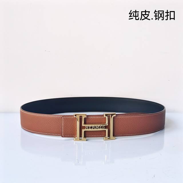 特 Hermes[正]原单爱马仕，宽3.8Cm进口原版皮带身，双面可两面用，精品电镀五金 ！