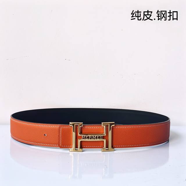 特 Hermes[正]原单爱马仕，宽3.8Cm进口原版皮带身，双面可两面用，精品电镀五金 ！