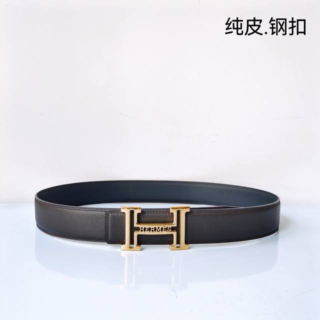 特 Hermes[正]原单爱马仕，宽3.8Cm进口原版皮带身，双面可两面用，精品电镀五金 ！