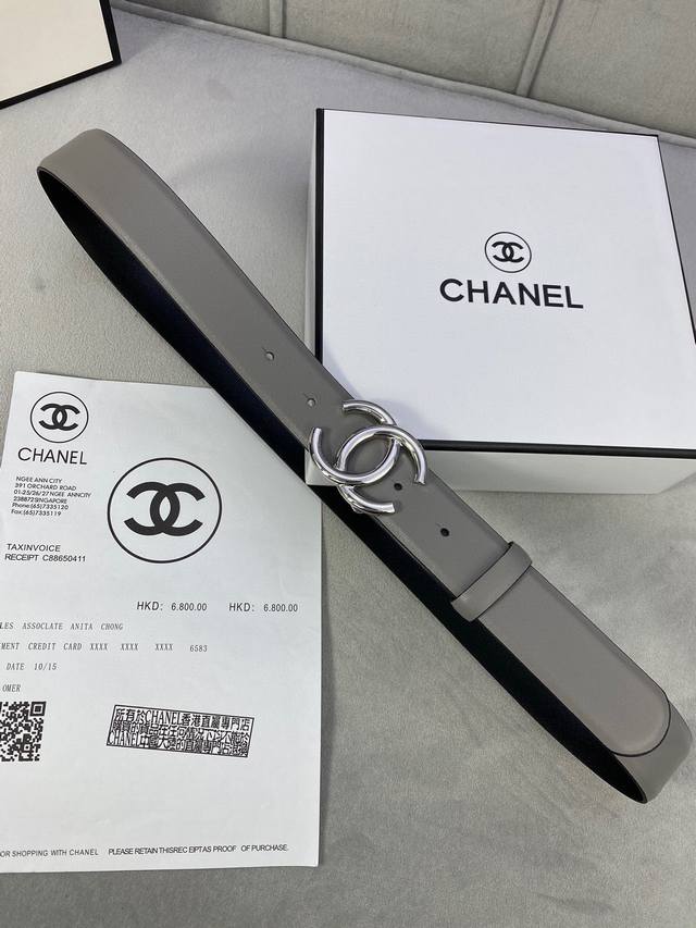 特 宽度3.0Cm Chanel 香奈儿 荔枝纹牛皮支持nfc芯片官方网站链接扫码验证、金 银 枪 色金属钢扣。