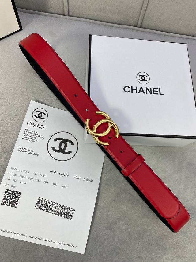 特 宽度3.0Cm Chanel 香奈儿 荔枝纹牛皮支持nfc芯片官方网站链接扫码验证、金 银 枪 色金属钢扣。