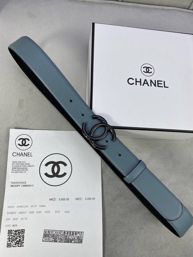 特 宽度3.0Cm Chanel 香奈儿 荔枝纹牛皮支持nfc芯片官方网站链接扫码验证、金 银 枪 色金属钢扣。