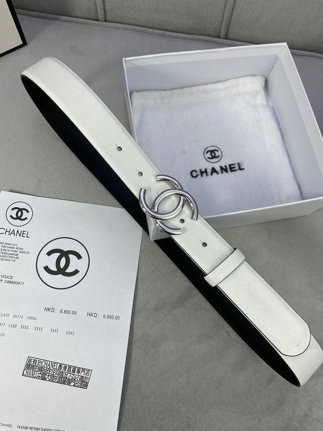 特 宽度3.0Cm Chanel 香奈儿 荔枝纹牛皮支持nfc芯片官方网站链接扫码验证、金 银 枪 色金属钢扣。