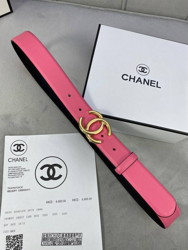 特 宽度3.0Cm Chanel 香奈儿 荔枝纹牛皮支持nfc芯片官方网站链接扫码验证、金 银 枪 色金属钢扣。