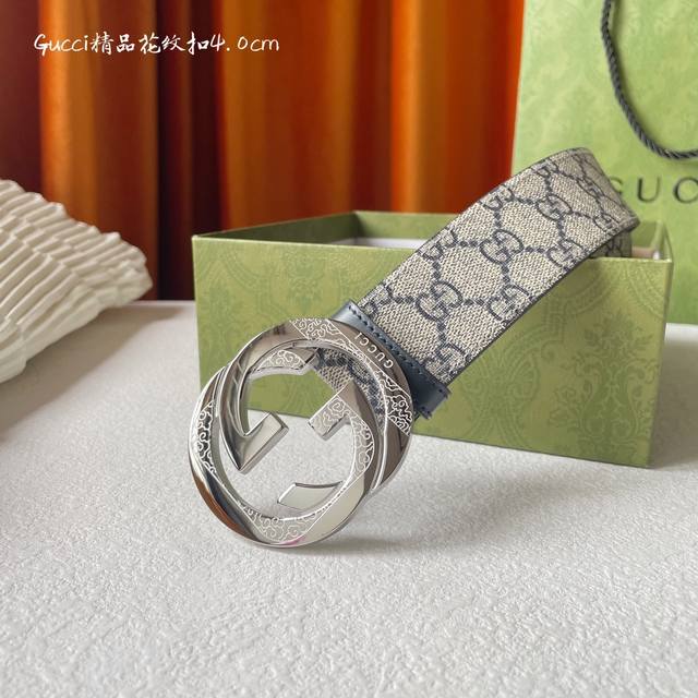 特 Gucci 经典款面进口原厂印花 搭配原厂皮底 精品钢扣 宽4.0 Cm 经典永不过时款 潮流大方 时尚百搭