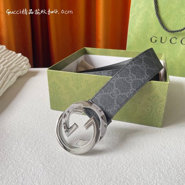 特 Gucci 经典款面进口原厂印花 搭配原厂皮底 精品钢扣 宽4.0 Cm 经典永不过时款 潮流大方 时尚百搭