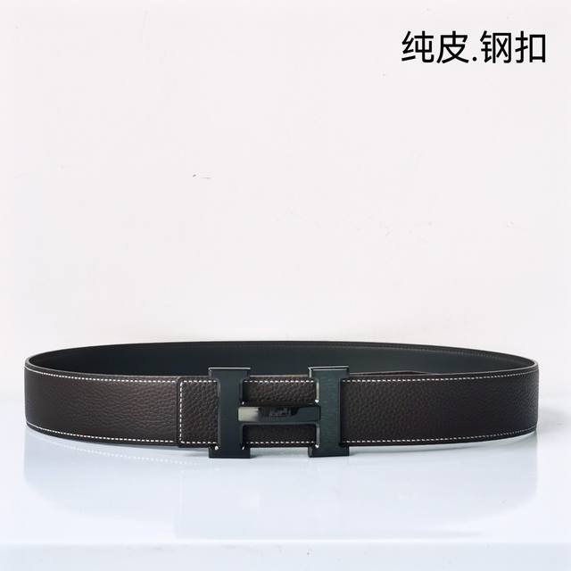 特 Hermes[正]原版双面佩戴、双面头层宽3.8Cm 官网同步，不锈钢金属标识,柔软舒适。适合商务低调人士！