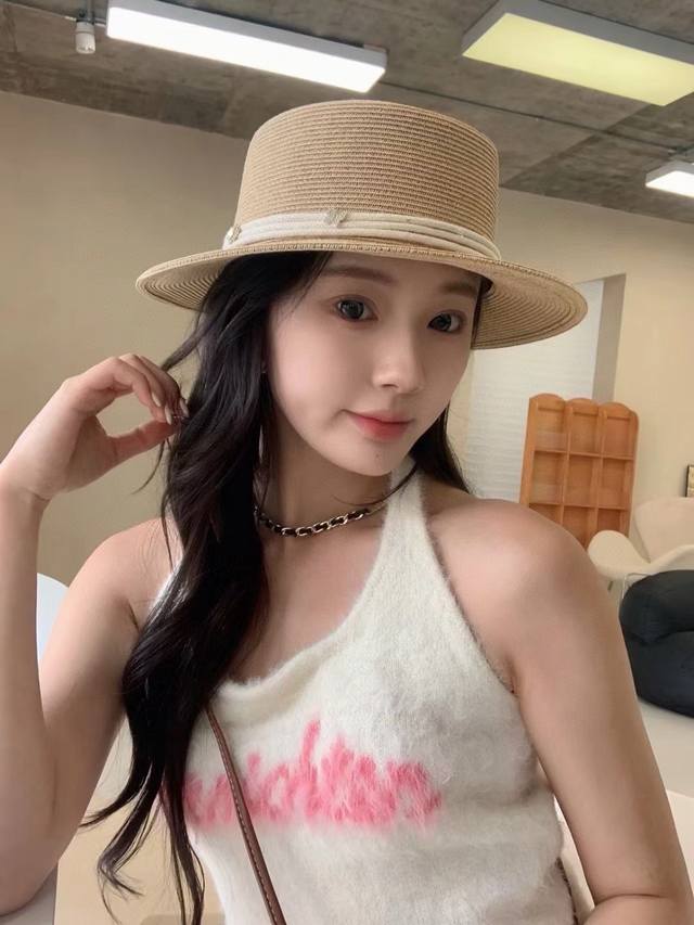 Chanel香奈儿复古风平顶草帽，头围57Cm