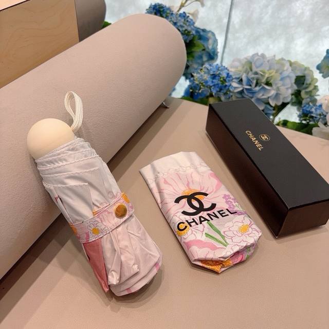 特批 Chanel 香奈儿 五折手动折叠晴雨伞 选用台湾进口uv防紫外线伞布 原单代工级品质