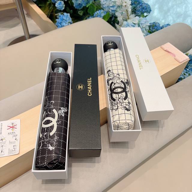 特批 Chanel 香奈儿 三折自动折叠晴雨伞 选用台湾进口uv防紫外线伞布 原单代工级品质 2色