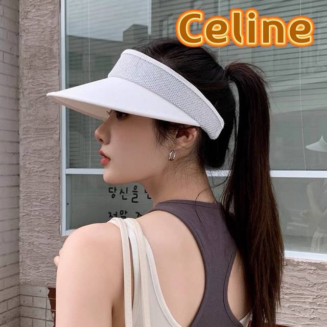 Celine赛琳2024新款女款夏款防晒空顶帽户外运动遮阳帽束马尾太阳帽潮 - 点击图像关闭