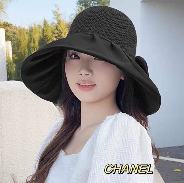 香奈儿chanel 渔夫帽女春夏季2024泡泡边大沿遮阳帽度假逛街透气编织防晒渔夫帽 - 点击图像关闭