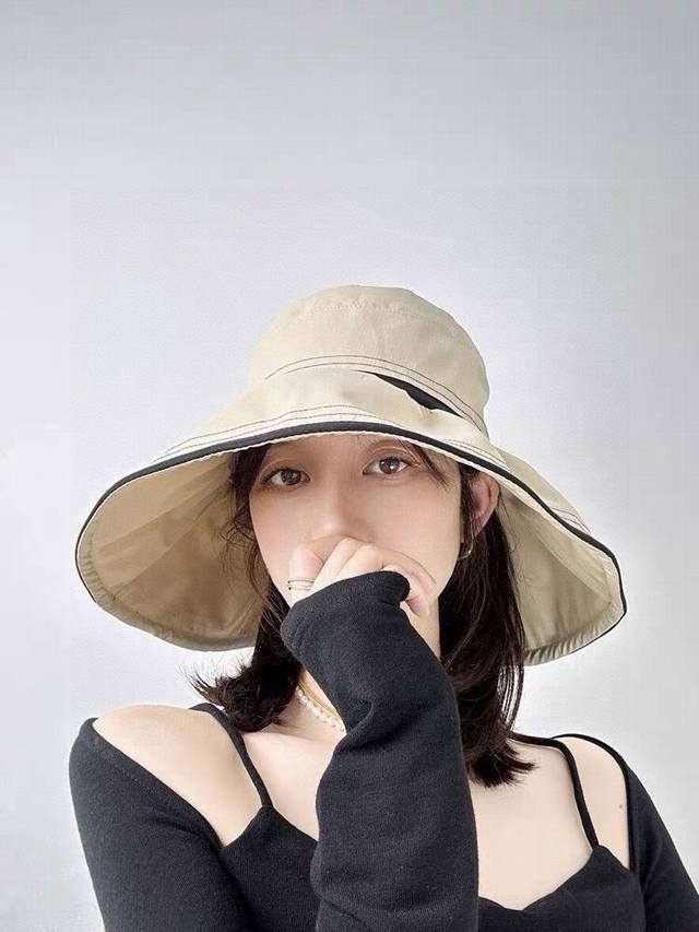 Chanel香奈儿 黑胶防晒帽女夏季全遮脸防紫外线太阳帽大帽檐渔夫帽夏天遮阳帽子