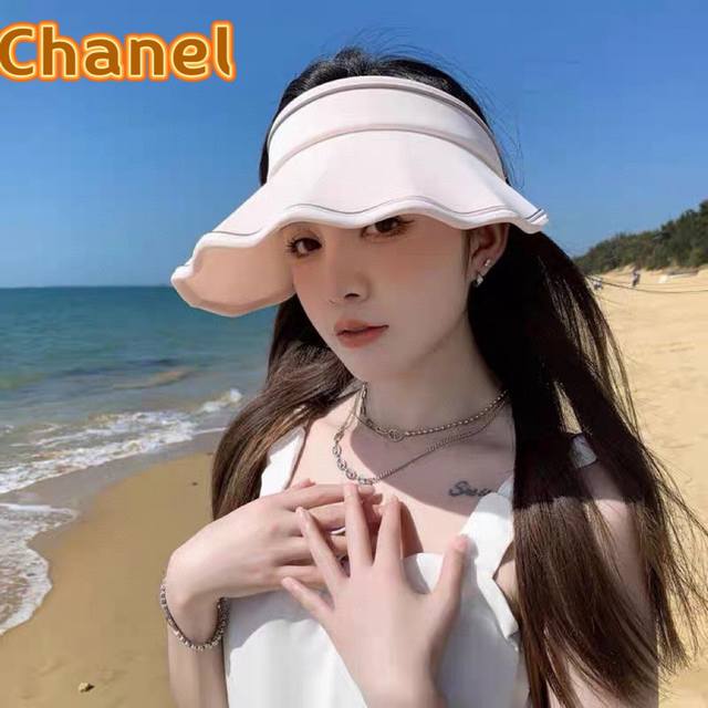 Chanel香奈儿云朵防晒遮阳帽春夏季防紫外线大帽檐空顶帽贝壳帽花边太阳帽