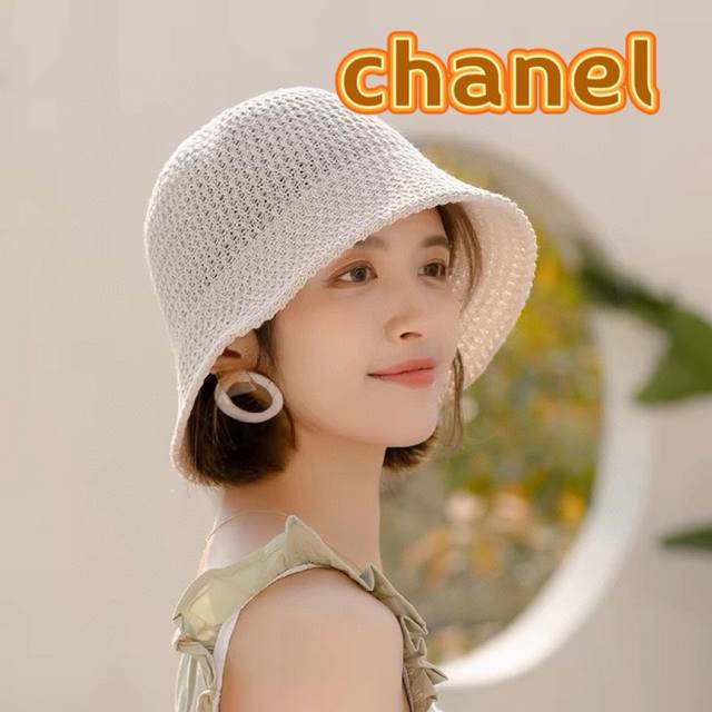 香奈儿chanel 新款水桶帽女显脸小春夏遮阳镂空薄款透气太阳帽水桶盆帽子