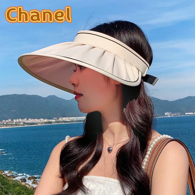 香奈儿chanel新款空顶贝壳帽女夏季遮阳防紫外线太阳帽时尚大檐显脸小防晒帽子