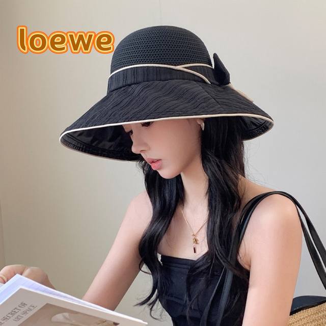 Loewe罗意威防晒帽女2024新款空顶帽防紫外线大帽檐夏季遮阳帽子大头围，方便携带