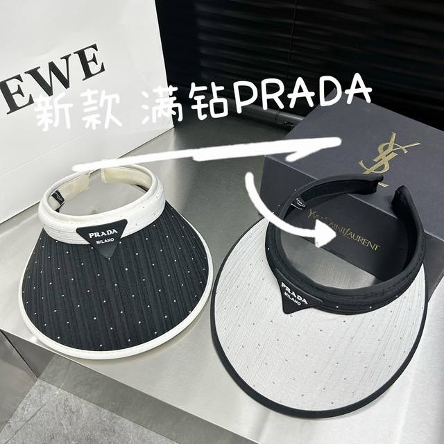 特价 配防尘袋 Prada普拉达 2024夏季新款满钻遮阳帽空顶帽 轻奢气质款～