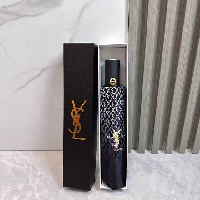 Ysl 圣罗兰 Yves Saint Laurent 2024夏季新款 全自动折叠晴雨伞 黑色涂层防晒有效阻隔紫外线99%，Upf 50 所以能起到伞下体感降温