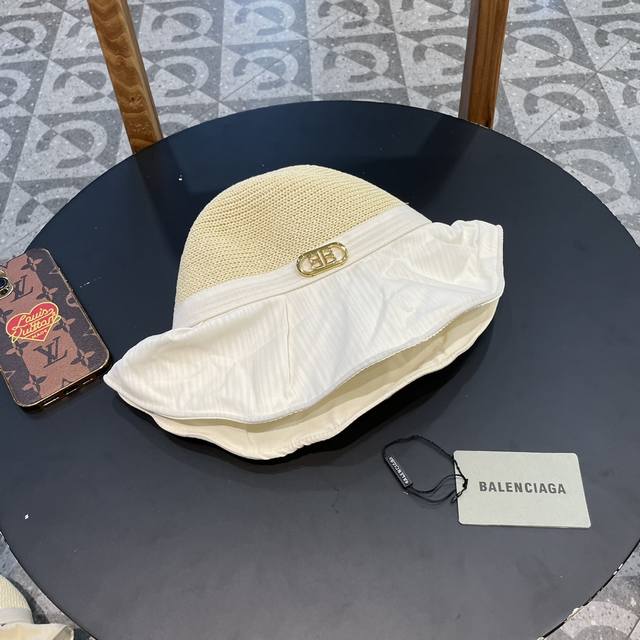 Balenciaga巴黎世家防晒帽女夏季大檐防紫外线遮阳帽子出游休闲百搭韩版蝴蝶结渔夫帽