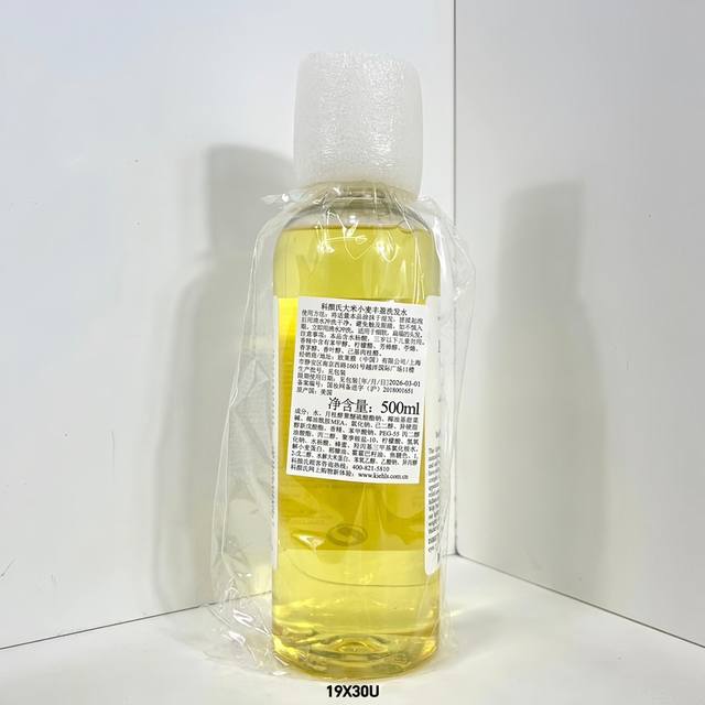 科颜氏大米丰盈洗发水500Ml 19X30U编码！可配中文标味道也很好闻的，柚子味纯植物蛋白萃取的成分。坚持用可以抑制头皮屑、养护发丝，洗完保持发根清爽好几天！