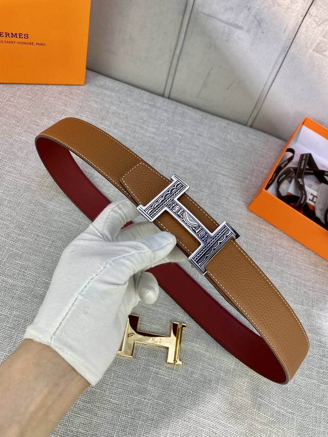 特 Hermes-H Belt Buckle & Reversible Leather Strap38Mm 爱马仕专柜同步 进口双面小牛皮 精钢精品五金 双面可