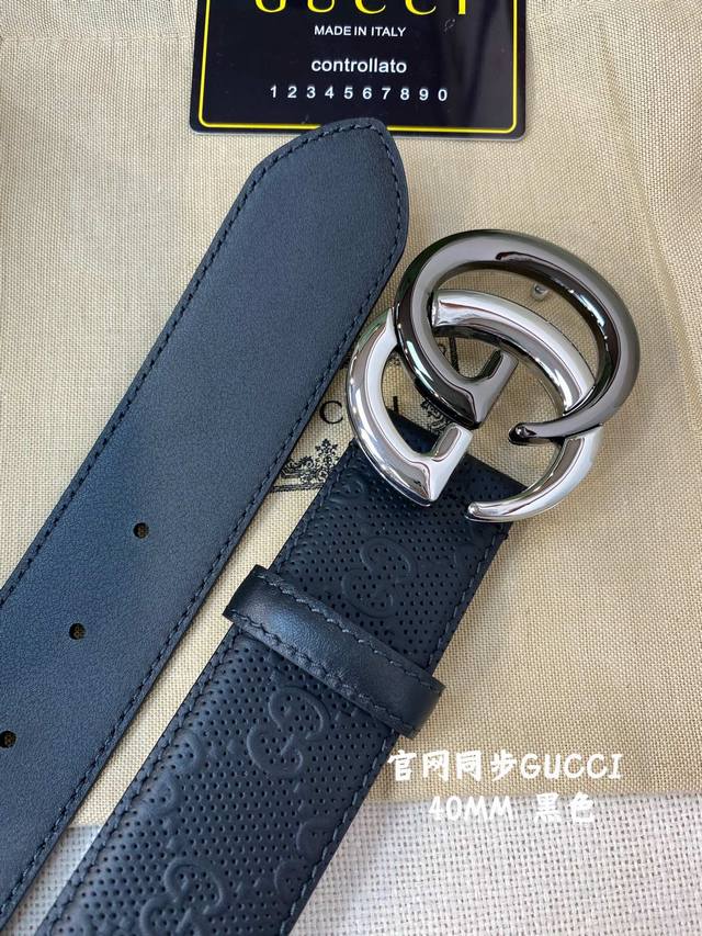 特 Gucci㊣ 古奇官网经典 正品规格 4.0Cm原版品质头层小牛皮压花 进口头层底