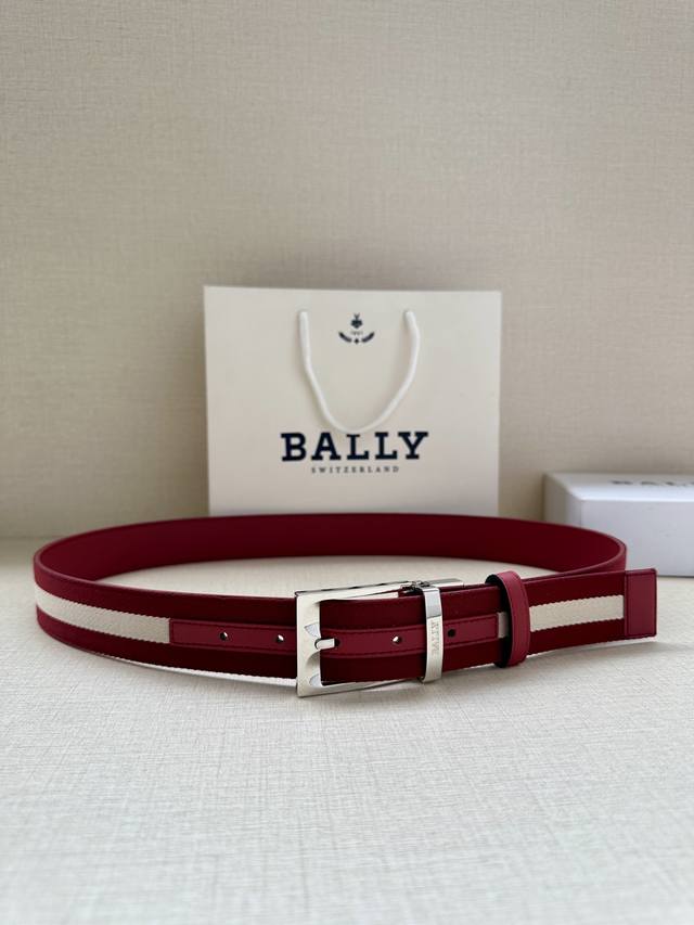 特 Bally 巴利 专柜同款 男士腰带 宽3.4Cm 这款选用反面枣红进口牛皮精制而成 正面金属针扣 简约百搭 可调式长度可轻松匹配完美尺寸