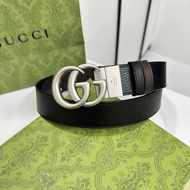 特 Gucci 627055 Cao2T 黑咖双面进口togo粗荔枝皮，宽度3.7Cm 复古gg旋转扣 双面可用 可裁剪 - 点击图像关闭