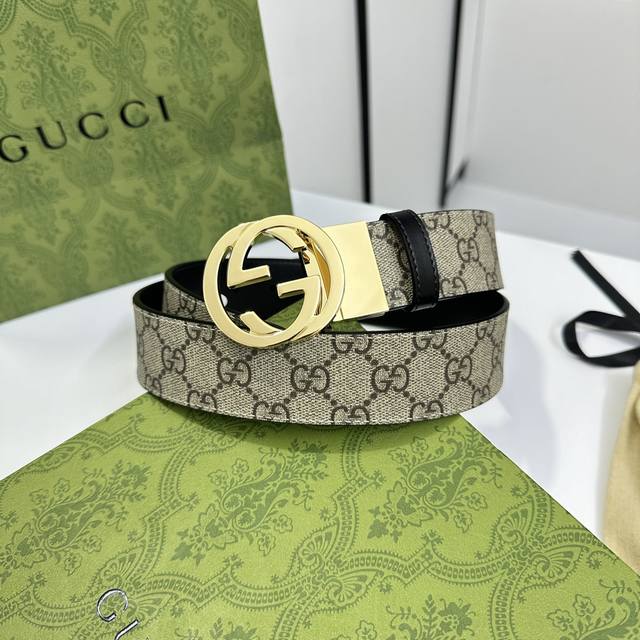 Gucci 473030 Kgdhhn 乌木色supreme Pvc老花 小牛皮黑底 宽度3.7Cm 圆双g旋转扣 双面可用 可裁剪