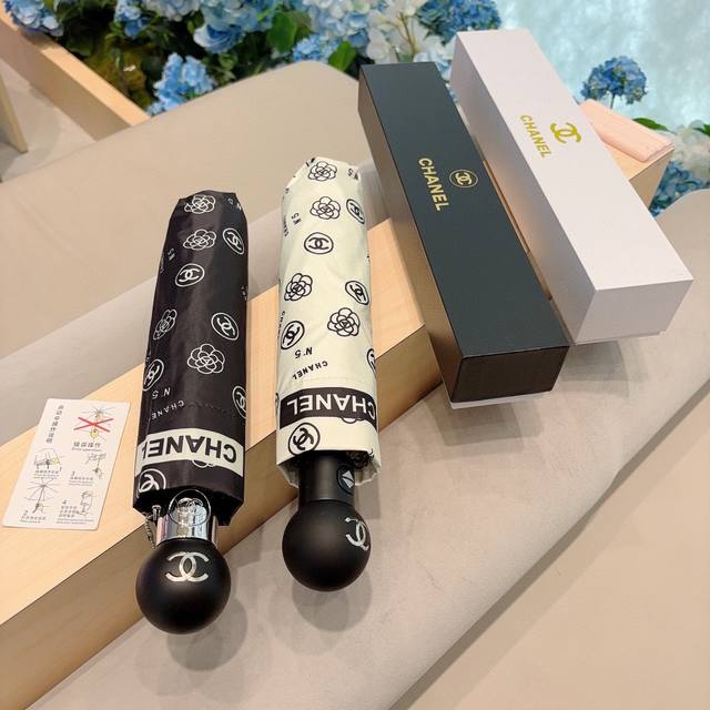 Chanel 香奈儿 茶花 三折自动折叠晴雨伞 选用台湾进口uv防紫外线伞布 原单代工级品质 2色