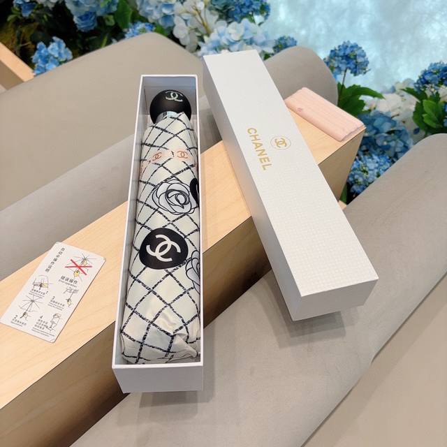 Chanel 香奈儿 茶花 三折自动折叠晴雨伞 选用台湾进口uv防紫外线伞布 原单代工级品质