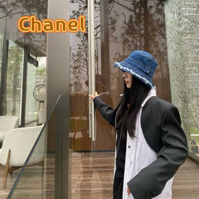 Chanel 盆帽牛仔帽子女渔夫帽显脸小遮阳防晒帽韩版潮太阳帽遮脸百搭潮牌 - 点击图像关闭