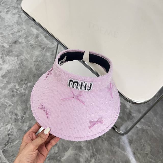 特 配防尘袋 Miumiu缪缪 2024夏季新款蝴蝶结俏皮遮阳帽空顶帽 独特设计，夏日精选 - 点击图像关闭