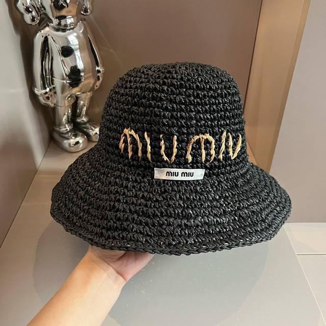 Miumiu缪缪新款草帽，手钩遮阳帽，头围57Cm - 点击图像关闭