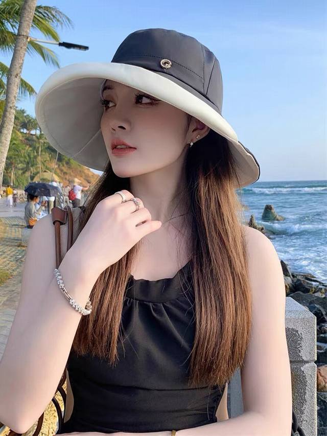 Chanel香奈儿大帽檐遮太阳渔夫帽，帆布帽，简约网红款，头围57Cm