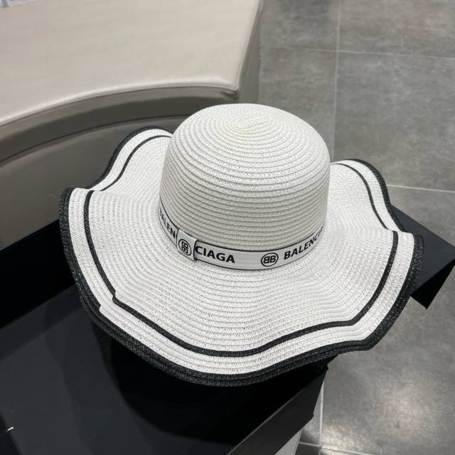 巴黎世家balenciaga 2024早春新款韩版波浪珍珠休闲草帽 时尚百搭色，网红爆款 出门必备