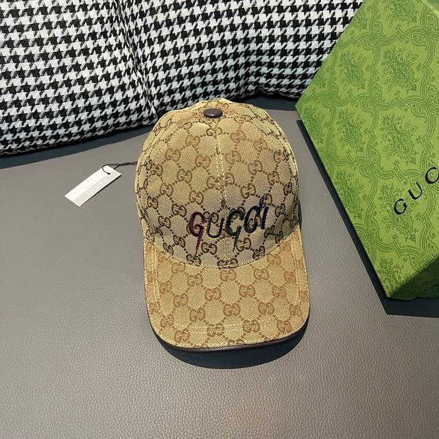 配盒子布袋，Gucci 古奇 新款原单棒球帽， 艺术字刺绣，1:1开模订制，重工刺绣，细节可媲美专柜，原版帆布料+头层牛皮，纯棉内里，质量超赞！帅男靓女首选，时