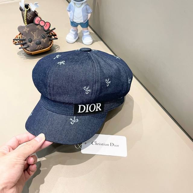 Dior 牛仔小蝴蝶结秋季新款韩系揪揪贝雷帽女时尚百搭休闲逛街画家帽潮