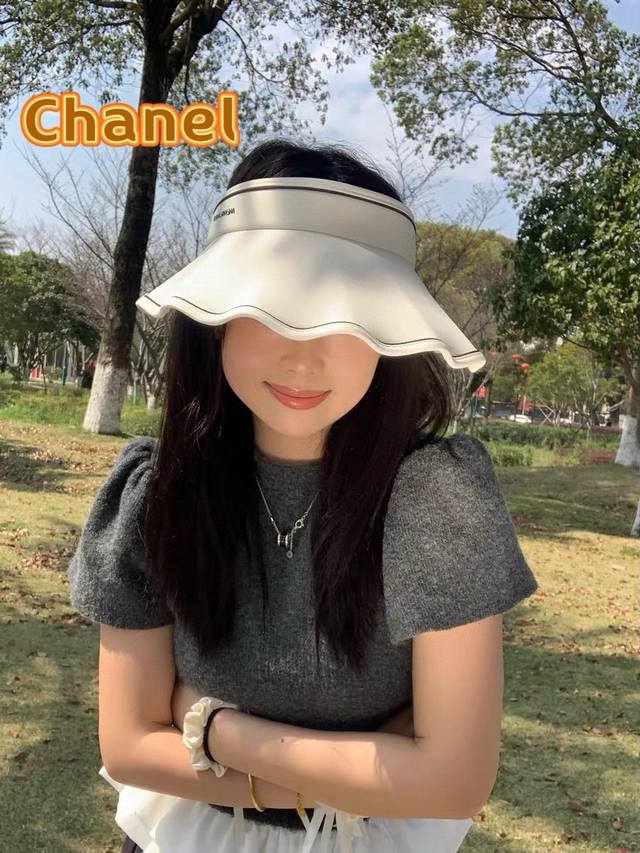 Chanel香奈儿云朵防晒遮阳帽春夏季防紫外线大帽檐空顶帽贝壳帽花边太阳帽