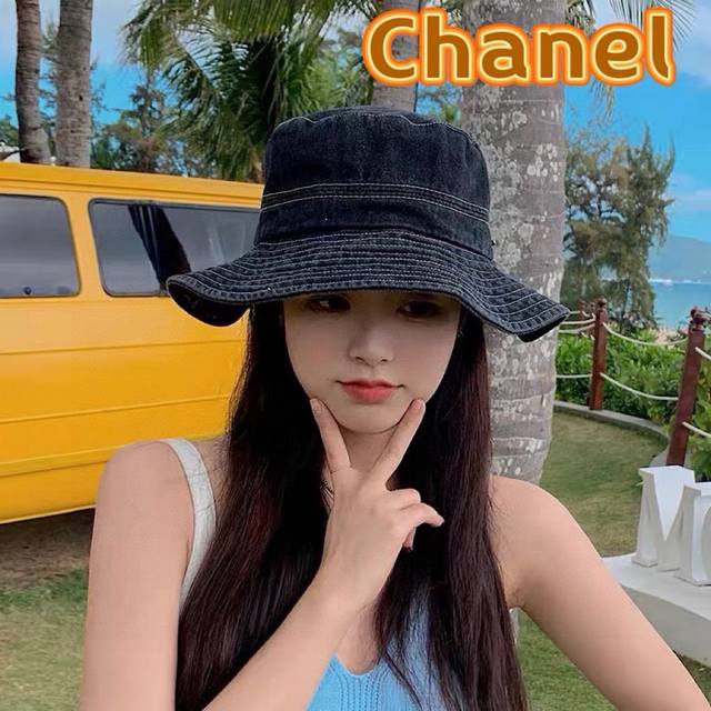 Chanel香奈儿 牛仔帽女春夏四季款渔夫帽子户外登山防晒露营徒步卷边辣妹盆帽