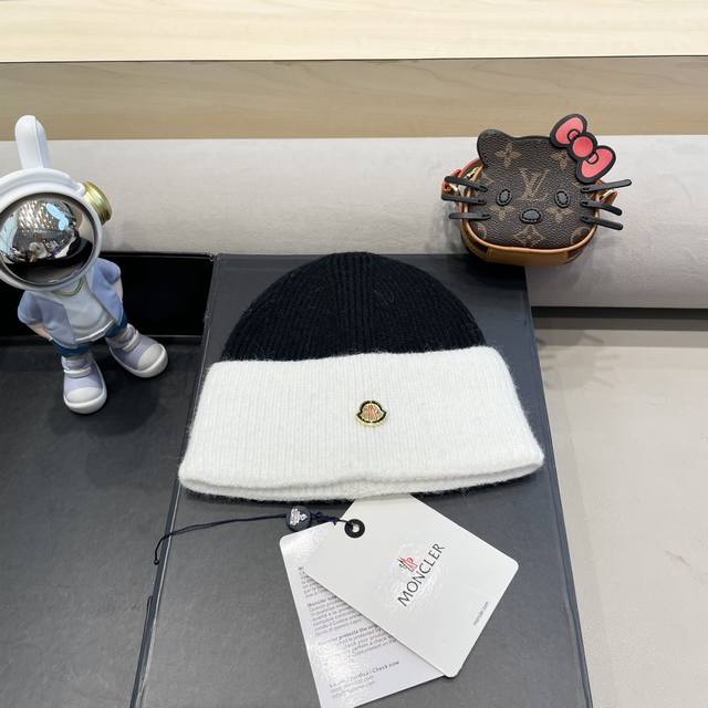 Moncler 韩版秋冬双拼色针织帽时尚简约保暖百搭护耳毛线帽潮ins显脸帽子