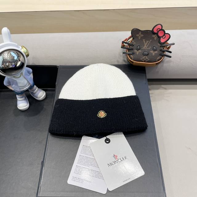 Moncler 韩版秋冬双拼色针织帽时尚简约保暖百搭护耳毛线帽潮ins显脸帽子