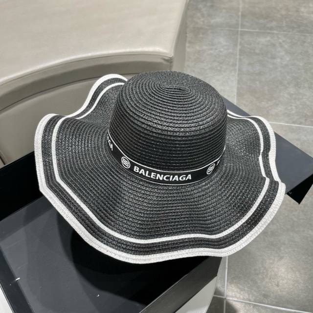 巴黎世家balenciaga 2024早春新款韩版波浪珍珠休闲草帽 时尚百搭色，网红爆款 出门必备