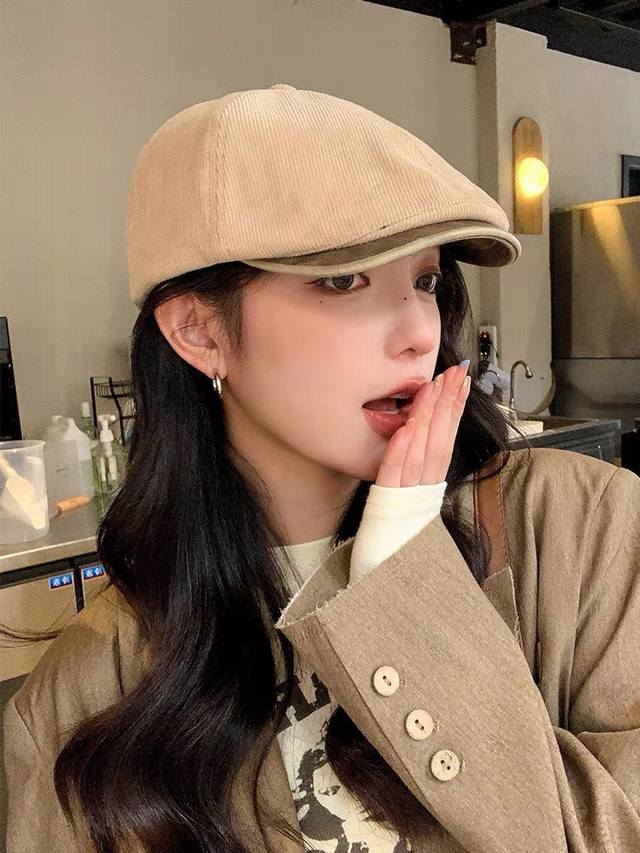 香奈儿chanel韩国ins博主同款复古前进帽子女时尚古着条纹气质画家帽