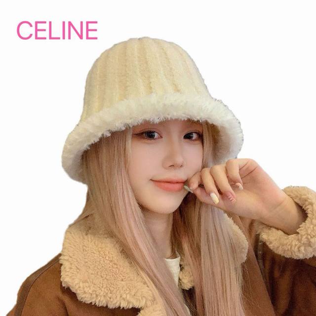 Celine赛琳 毛绒渔夫帽新款秋冬百搭显脸小盆帽冬季素颜针织水桶帽